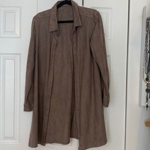 Gorgeous suede like long shirt stretchy with side slits and button down front